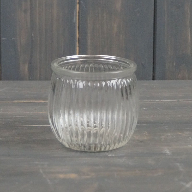 Clear Ribbed Glass Tealight Holder detail page